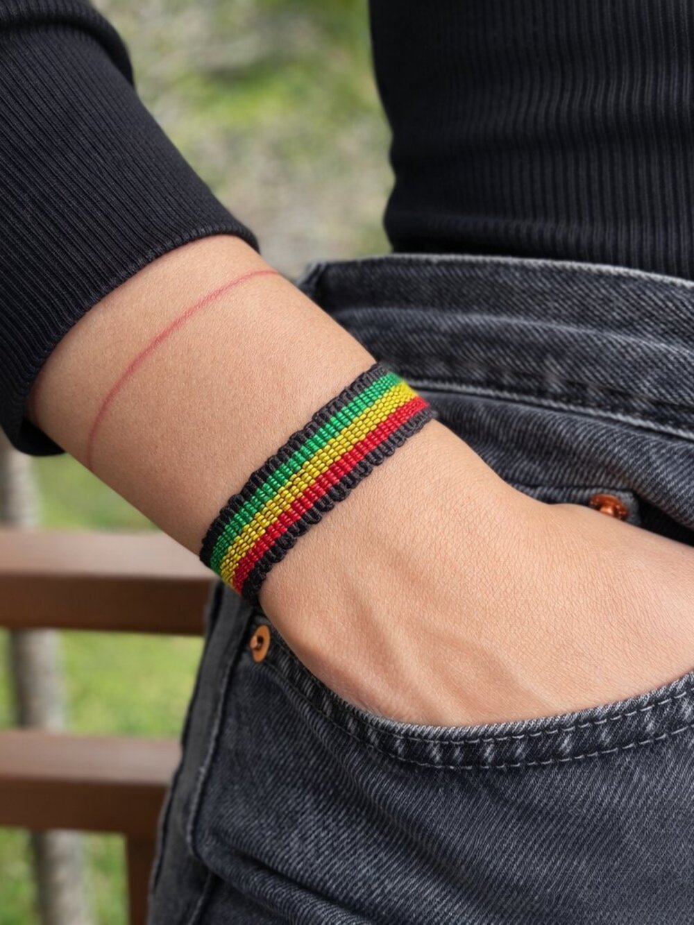 Rasta Woven Handmade Bracelet, Rastafarian Green Yellow Red Bracelet, One Love